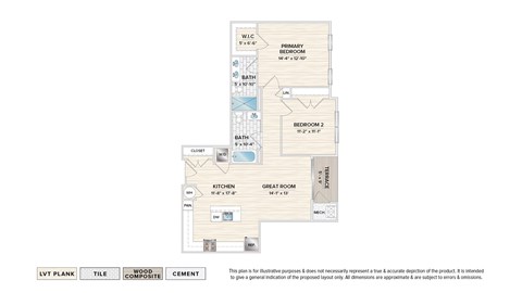 Floor plan for 2 beds, 2 baths, 1066 sqft